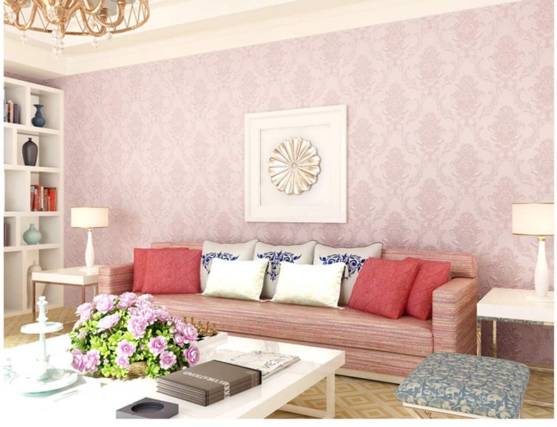 TAOGIFT Victorian Damask Embossed Wallpaper Peel and Stick Wall Paper Mural for Bedroom Bathroom Living Room Home Decoration (53cmx3m, Light Pink) - Image 3